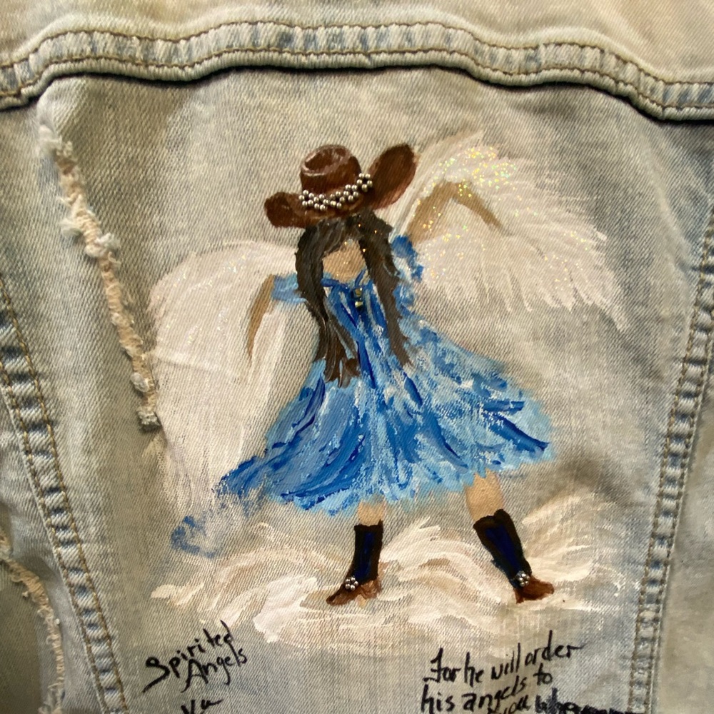Aeropostale Distressed HandPainted Angel Denim Jacket